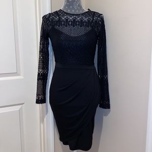 French connection black long sleeve mini lace dress size 4